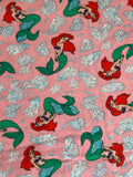 Vintage Ariel The Little Mermaid Fabric- Jersey Knit material - continuous cuts - Glitter Accent Licensed Fabric