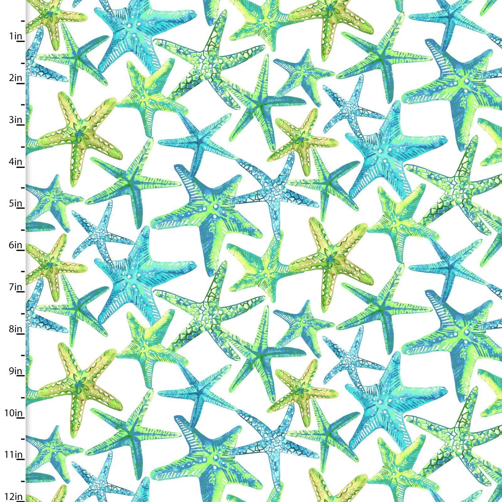 Starfish Toss 100% Cotton Fabric - W-Sandsational 22931 White - Starfish Toss