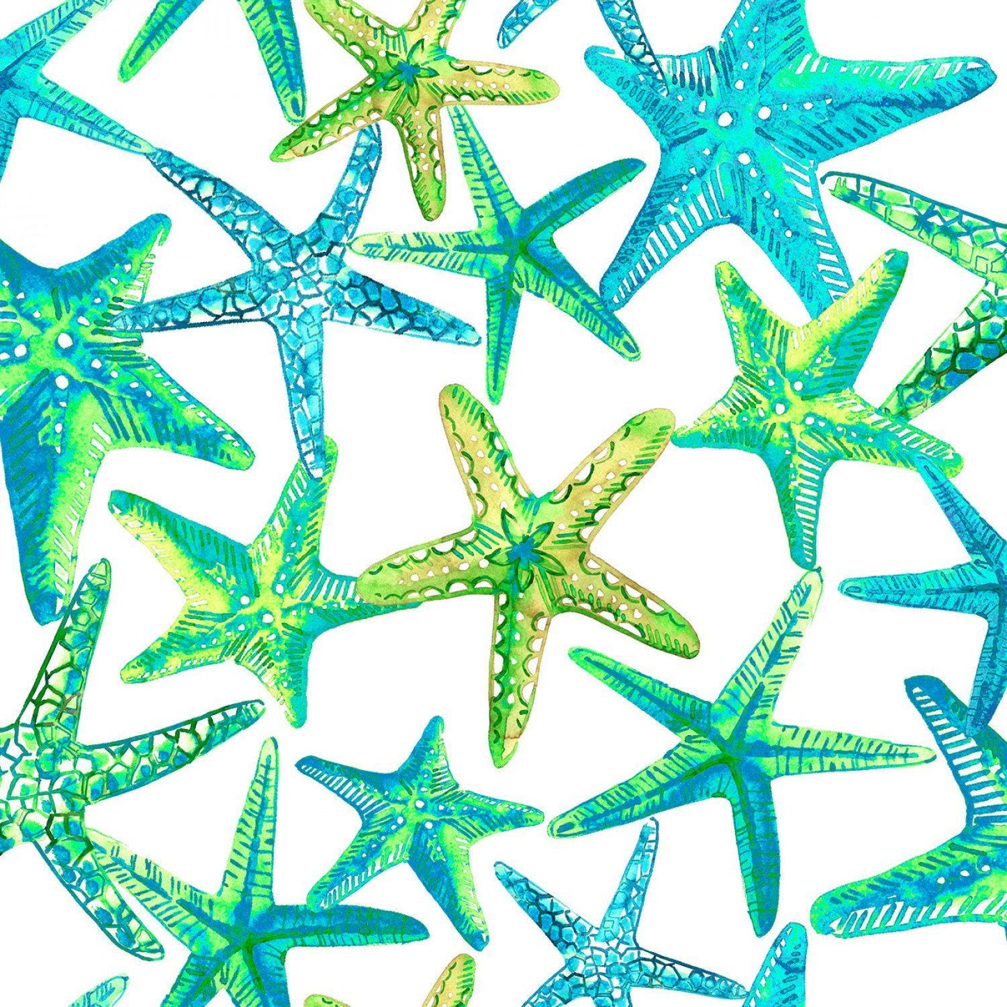 Starfish Toss 100% Cotton Fabric - W-Sandsational 22931 White - Starfish Toss