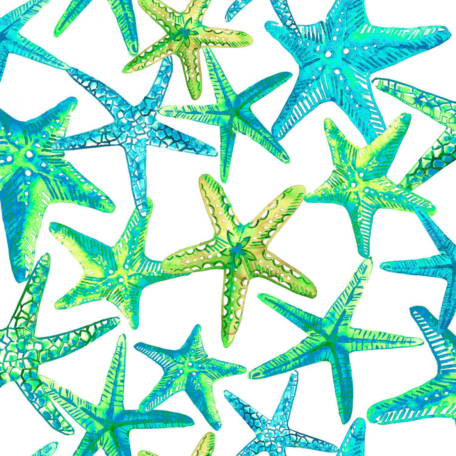 Starfish Toss 100% Cotton Fabric - W-Sandsational 22931 White - Starfish Toss