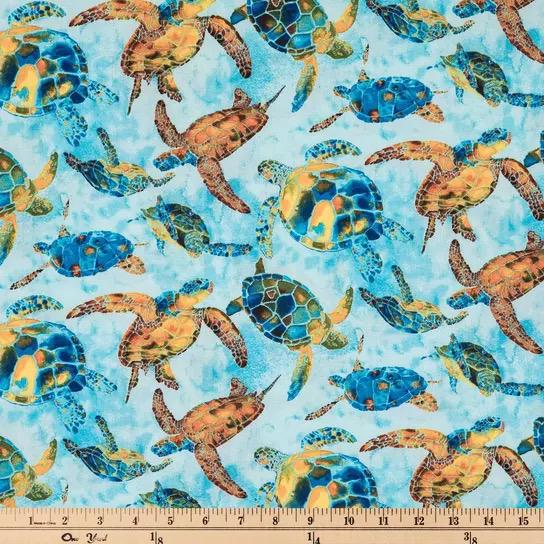 Sea Turtles cotton fabric-  100% Cotton Continuous Cuts
