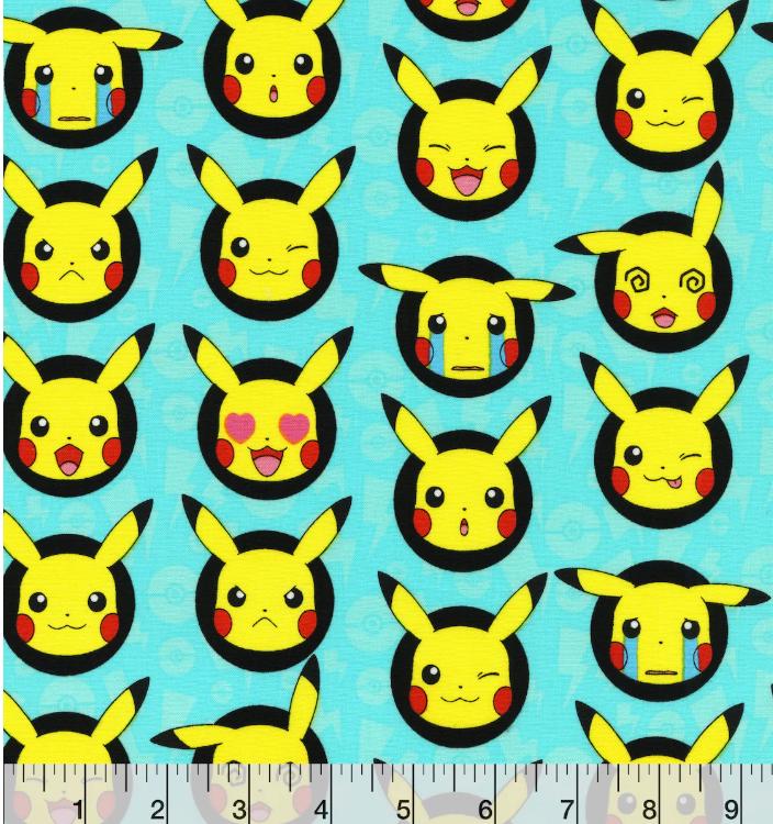 Pokémon™ Moody Pikachu Cotton Fabric- Robert Kaufman Continuous cuts- 100% Cotton - Licensed Fabric