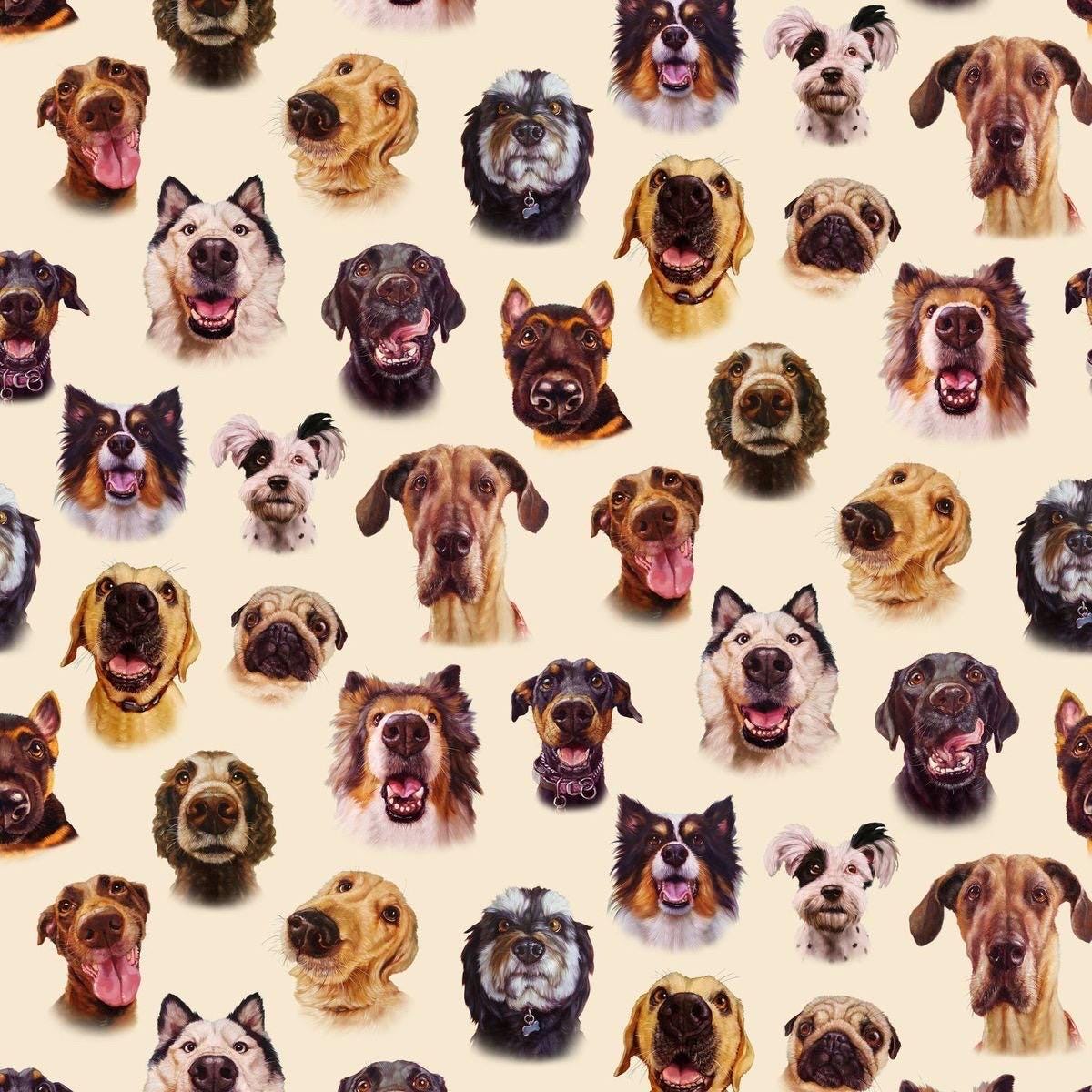 ES-Follow Your Nose 41003 Cream - Dog Faces -continuous cuts- 100% Cotton -