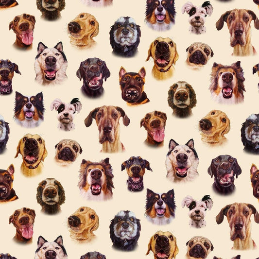 ES-Follow Your Nose 41003 Cream - Dog Faces -continuous cuts- 100% Cotton -