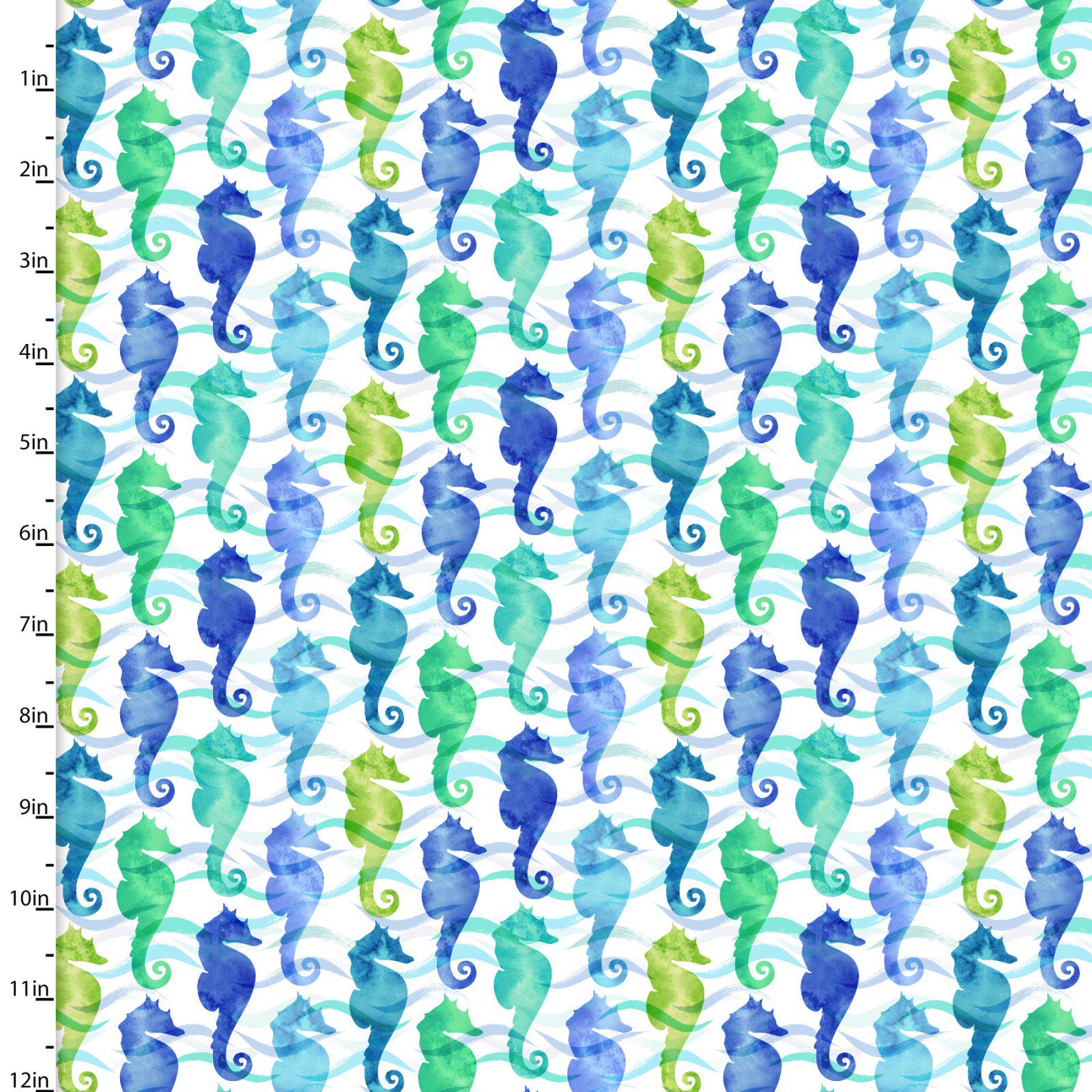 Sea Horsing Around 3 Wishes 100% Cotton Fabric, continuous cuts 3W-Sandsational 22935 White - Sea Horsing Around
