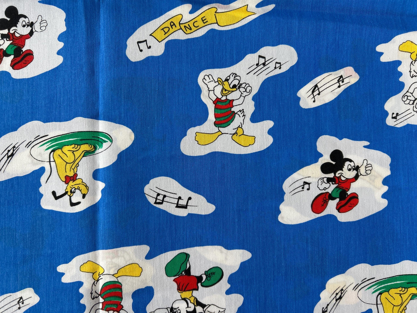 Vintage Disney Mickey Mouse Dance Blue cotton fabric - Fat Quarter - 100% Cotton - by the 1/2 yard- continuous cuts Licensed Fabric