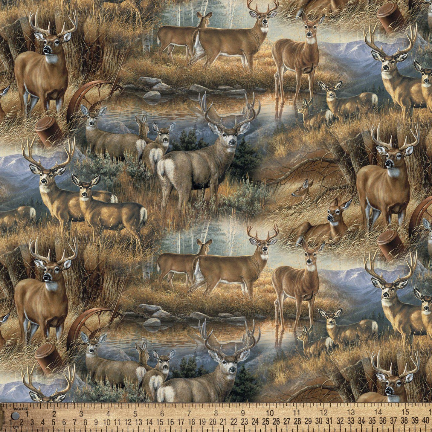Deer Glance 100% Cotton Fabric by David Textiles - Potpourri of Novelty WW-3146-8C-1 Multi - Deer Glance