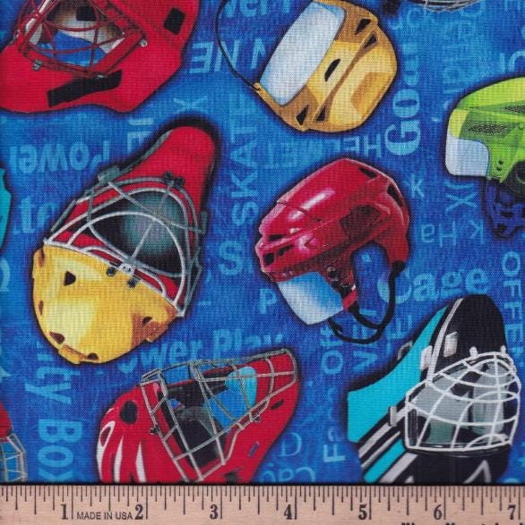 Hockey Helmets on Dark Royal Blue 100% Cotton Fabric -Benartex Fabrics BF-Hat Trick 12776-56 Dark Royal - Hockey Helmets