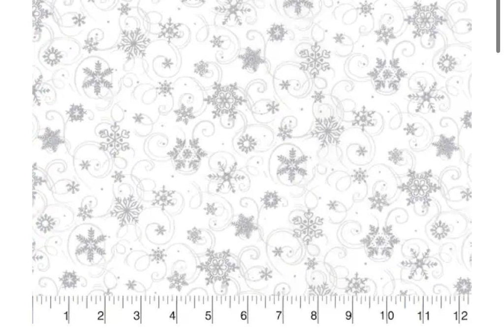 End of Bolt - Snowflake Glitter Christmas Cotton Fabric Snowflakes on White-
