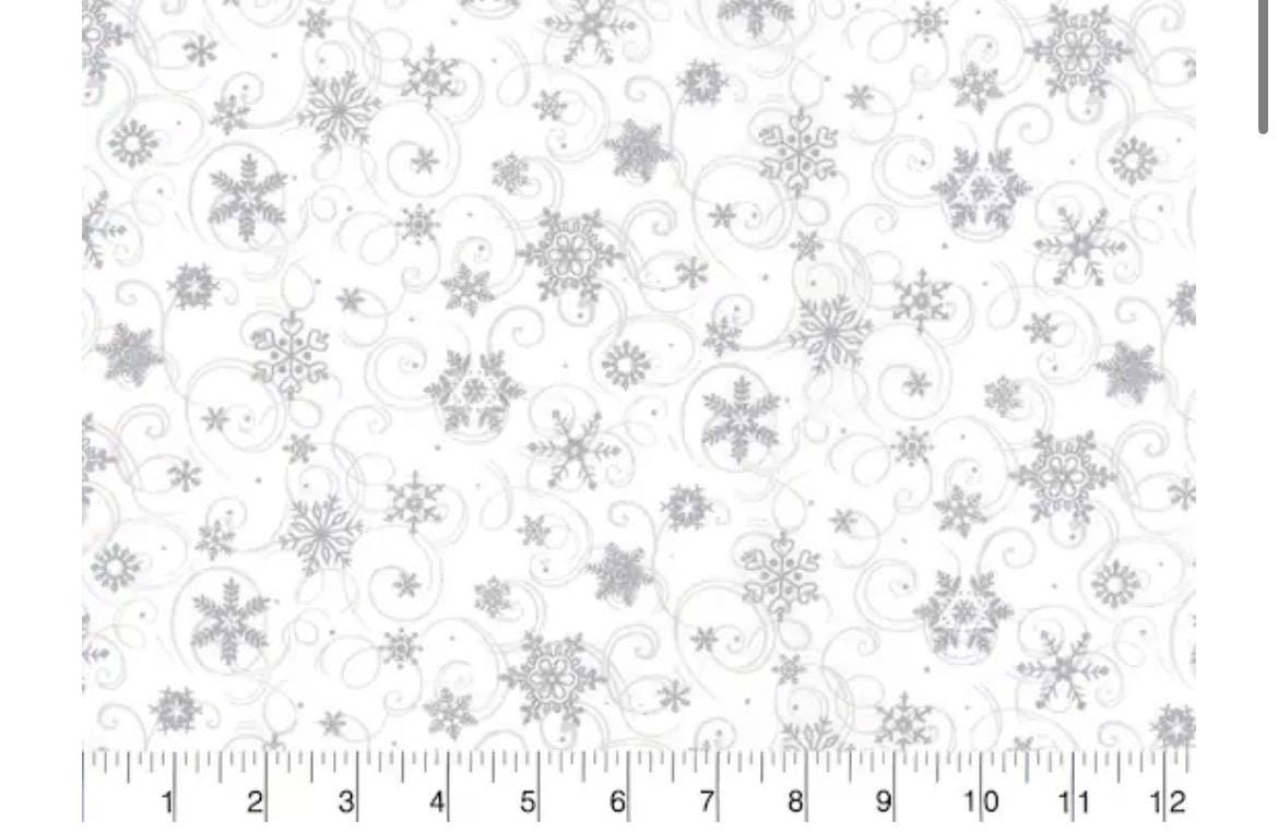 Snowflake Glitter Christmas Cotton Fabric Snowflakes on White-