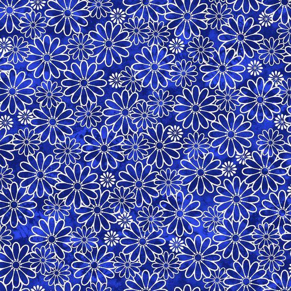Keepsake Calico 13919-B1 Blue - Sun Drenched Daisies 100% Cotton Fabric Continuous Cuts
