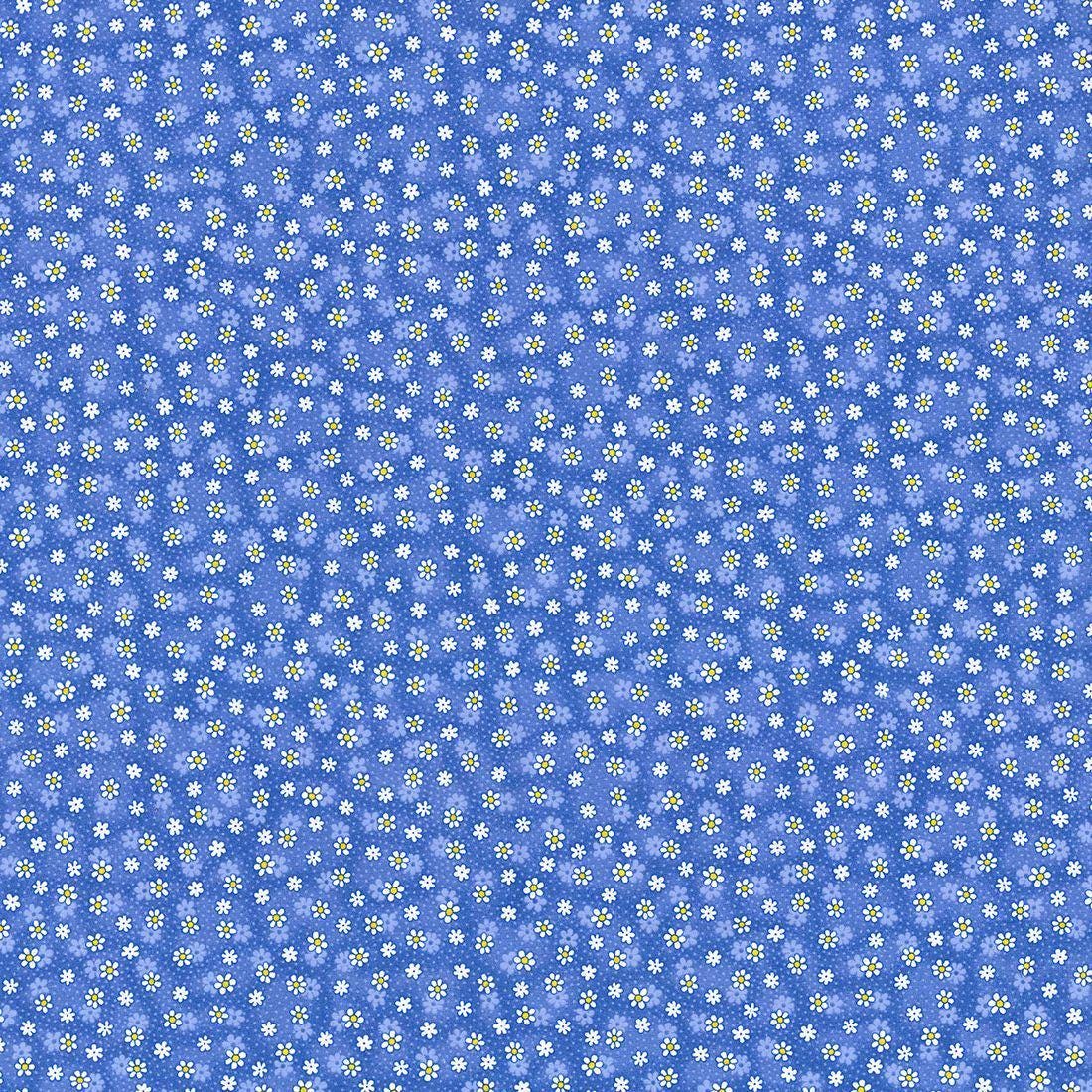 FT-Keepsake Calico 2076-Blue - Packed Daisy and Dots 100% Cotton Fabric Continuous Cuts - Fast shipping