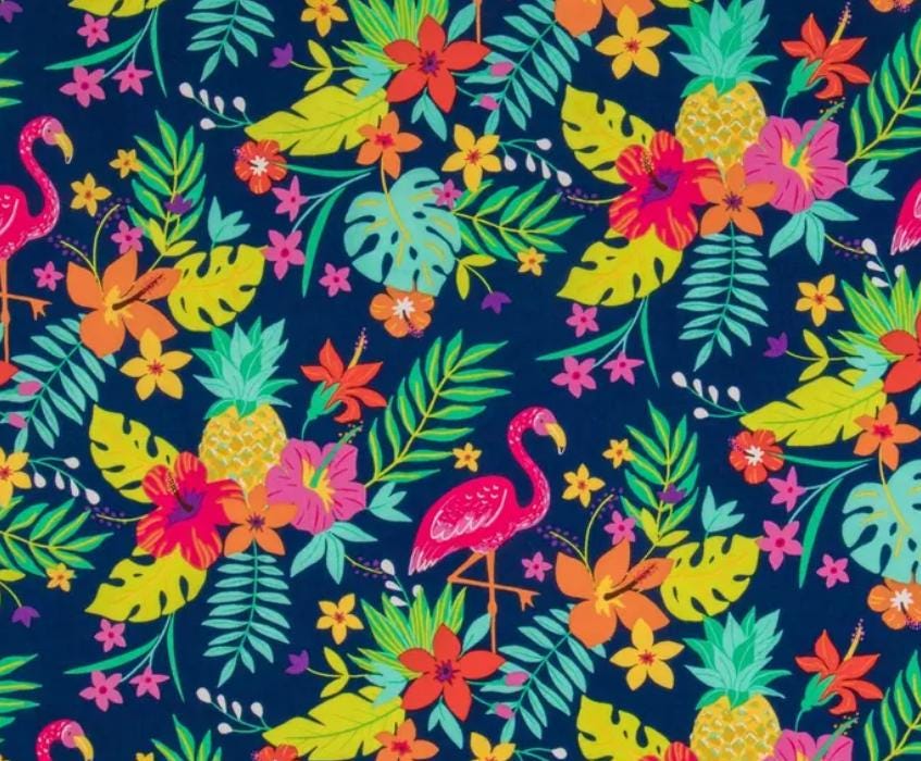 Tropical Leaf Flamingo Tropics Cotton Fabric- - 100% Cotton