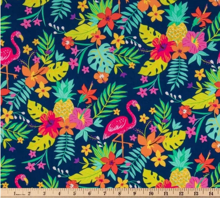 Tropical Leaf Flamingo Tropics Cotton Fabric- - 100% Cotton