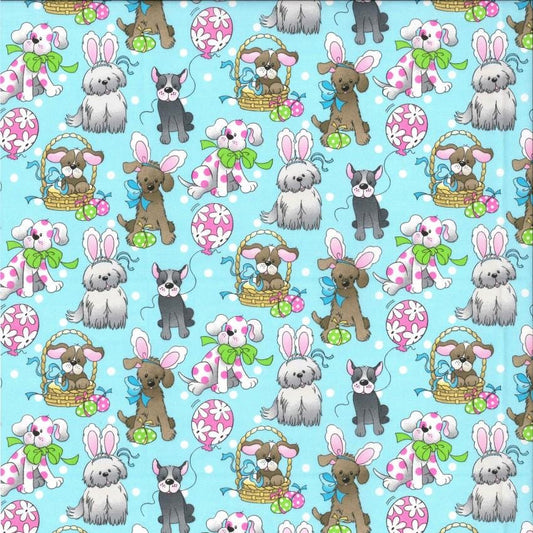 Easter Dogs Fabric-  100% Cotton Continuous Cuts -Fabric Traditions FAT12972-LB