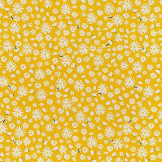 Yellow Daisy & Bees 100% Cotton Fabric - Continuous Cuts