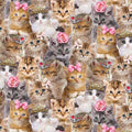 Packed Princess Kitty Cotton Fabric 100% Cotton - Fabric - continuous cuts TT-Cat CD3579 Natural
