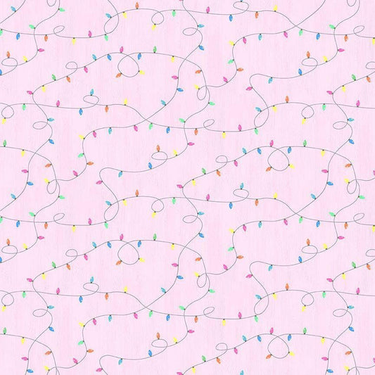 Pink - Christmas Lights Christmas Cotton fabric- 100% Cotton - Continuous Cuts TT-Charisma CD3652