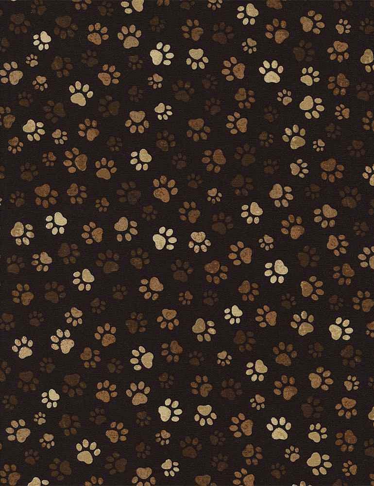 Happiness Has Paws Cotton fabric - 100% Cotton - Continuous Cuts TT-PAW-C1846  MUD