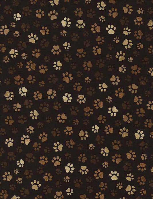 Happiness Has Paws Cotton fabric - 100% Cotton - Continuous Cuts TT-PAW-C1846 MUD