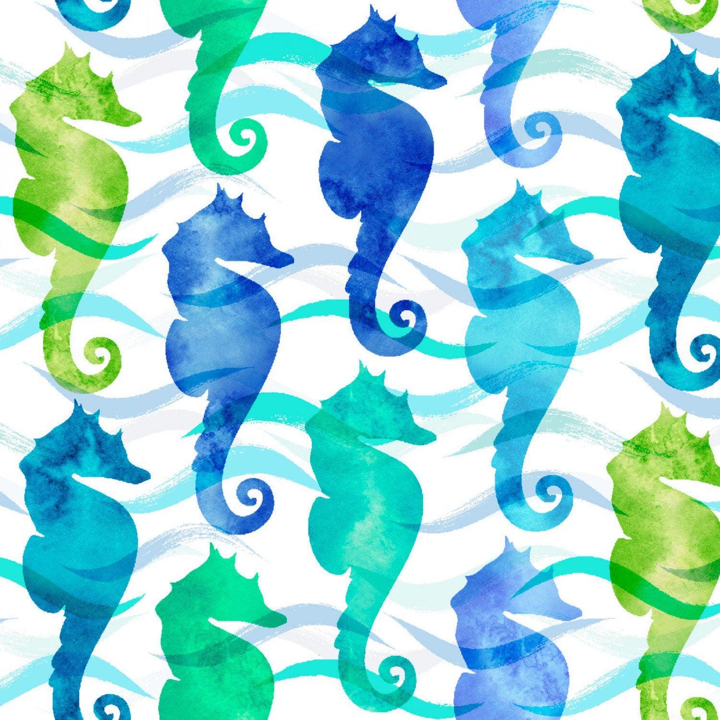 Sea Horsing Around 3 Wishes 100% Cotton Fabric, continuous cuts 3W-Sandsational 22935 White - Sea Horsing Around