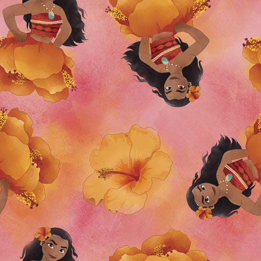 Disney Princess Moana Flower Cotton fabric - 100% Cottoncontinuous cuts- Licensed Fabric