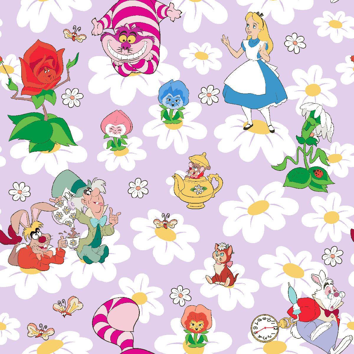 Alice and Friends Among Daisies - Alice in Wonderland  100% Cotton fabric- Continuous cuts - SC-Disney 80145-A62078