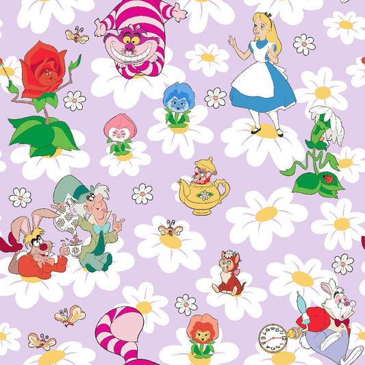 Alice and Friends Among Daisies - Alice in Wonderland 100% Cotton fabric- Continuous cuts - SC-Disney Licensed Fabric