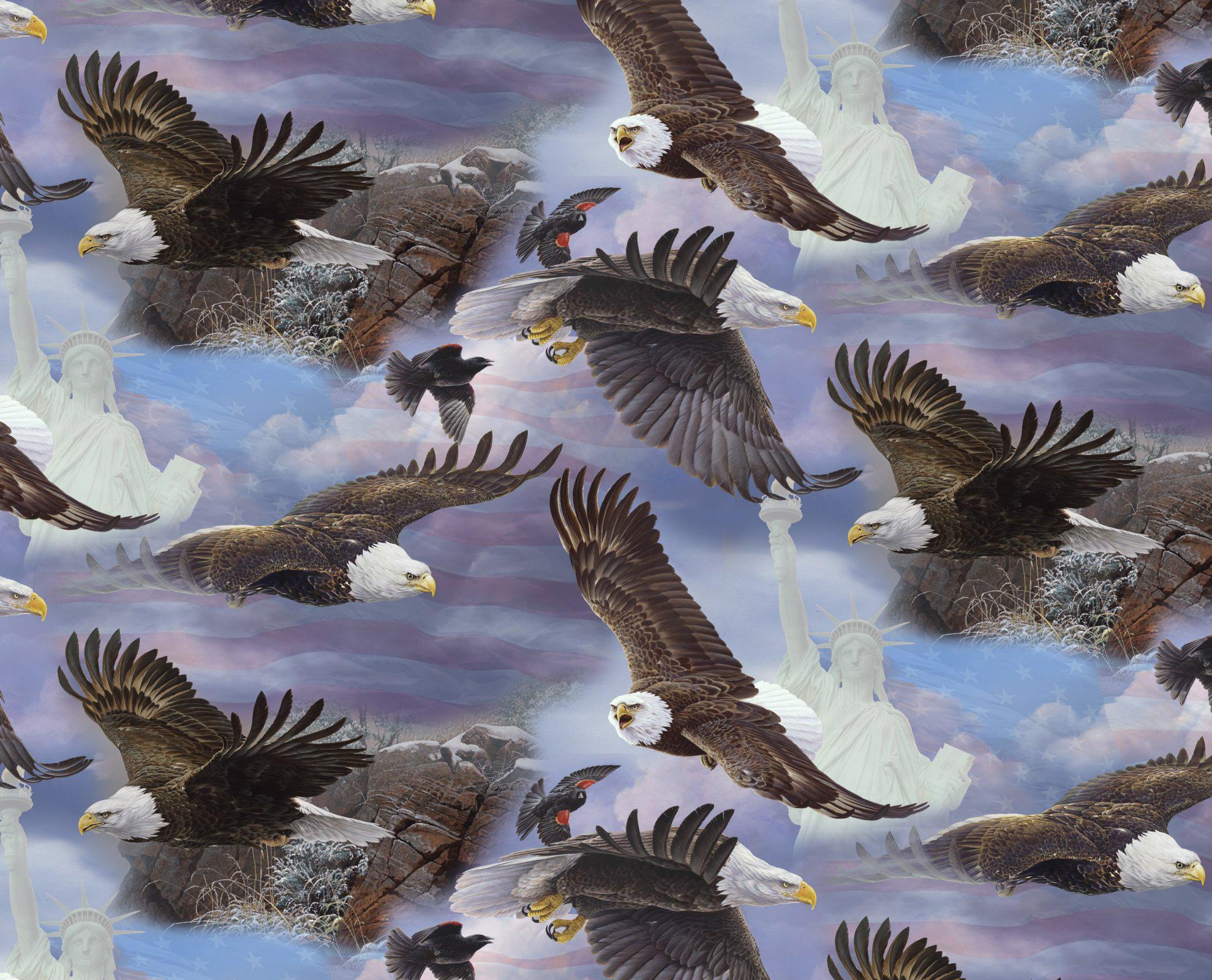 Eagles of Liberty Cotton Fabric- 100% Cotton - Fabric Material DT- AS-0177-3C-1 Multi - Patriotic - Bird