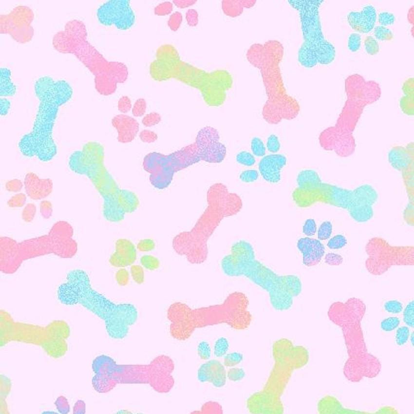 Pastel Dog Bones and Paw Fabric- Fabric Traditions FAT18338-A Spring Fling  100% Cotton- Continuous Cuts