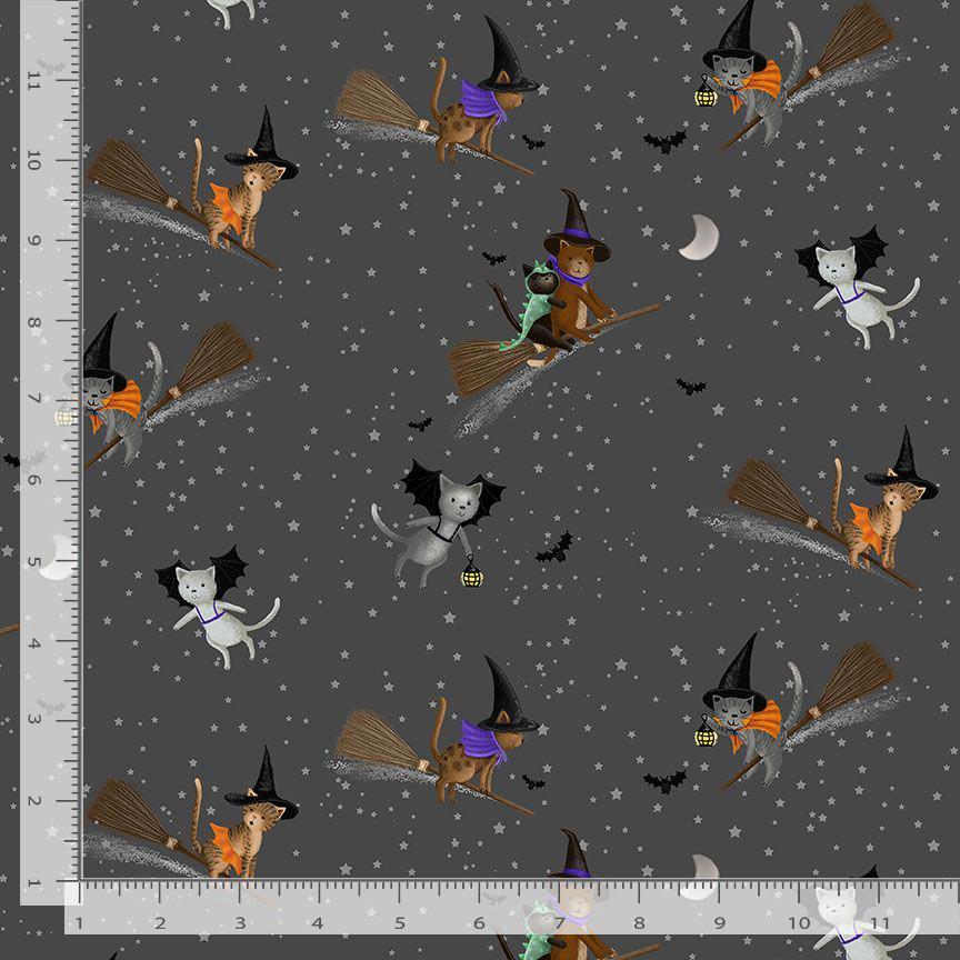 Purranormal - Dear Stella D3124 Charcoal - Meowgical Cotton Fabric- Halloween Fabric - 100% Cotton - Continuous cuts