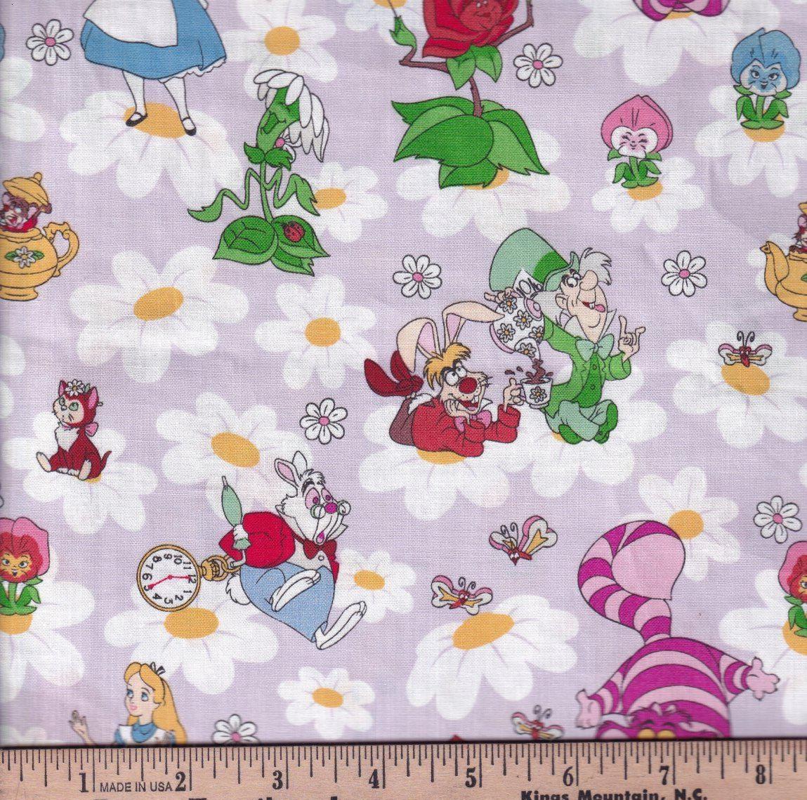 Alice and Friends Among Daisies - Alice in Wonderland  100% Cotton fabric- Continuous cuts - SC-Disney 80145-A62078