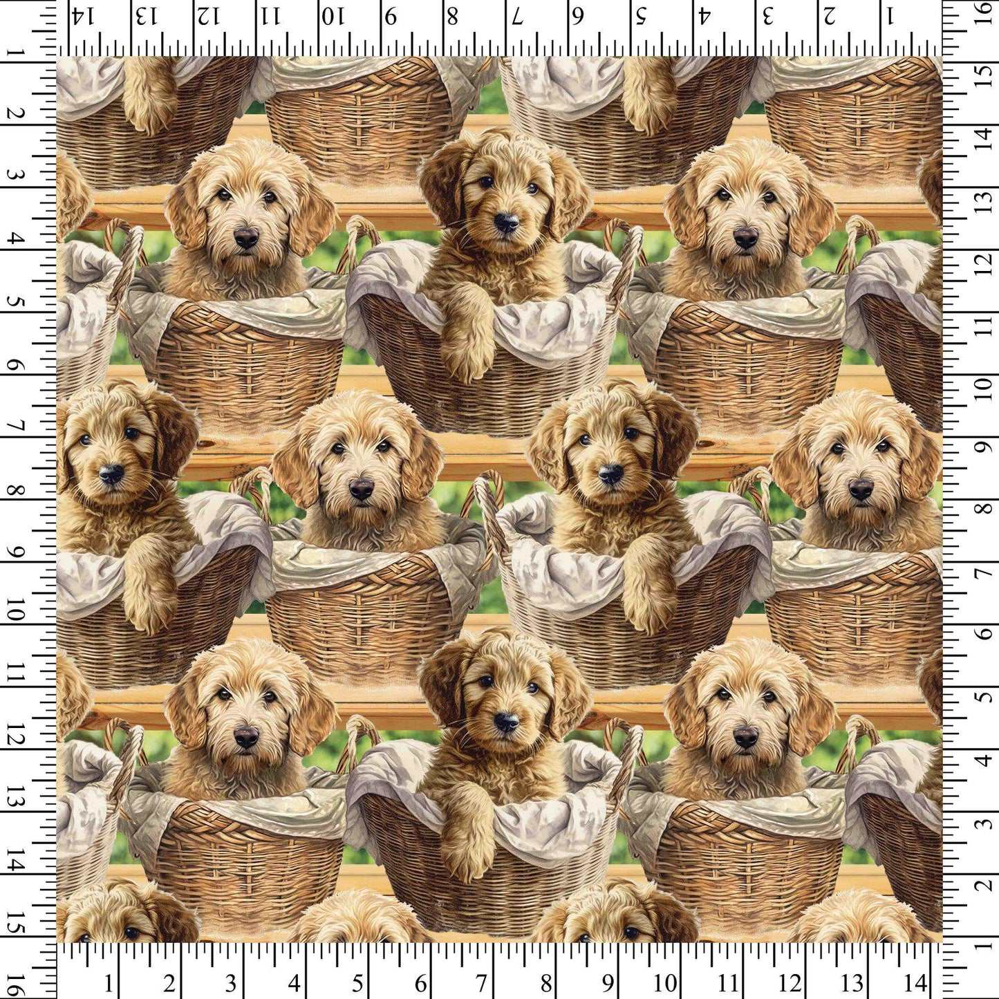 Baby Goldendoodles 100% Cotton fabric- continuous cuts- David Textiles DX-4284-3C-1 Multi - Baby Goldendoodles