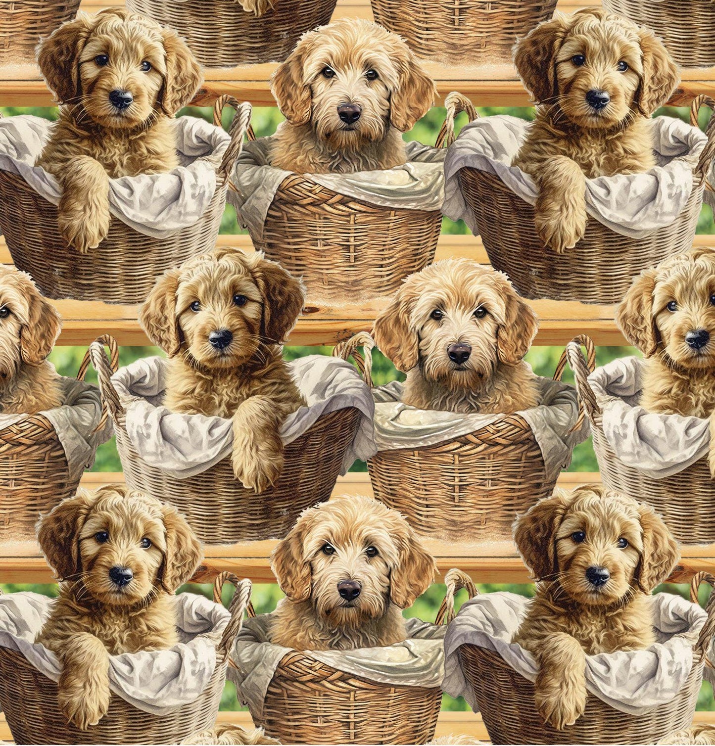 Baby Goldendoodles 100% Cotton fabric- continuous cuts- David Textiles DX-4284-3C-1 Multi - Baby Goldendoodles
