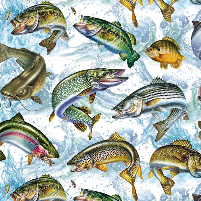Freshwater Fish 100% Cotton fabric-  continuous cuts- fast shipping! David Textiles JQ-0054-9C-2 Freshwater Fish - Fish Activity