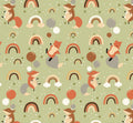 Flannel- Fox & Rainbow Flannel fabric - continuous cuts! DT-Fantastic Flannel DX-2626-4F-2 Green - Foxes and Rainbows