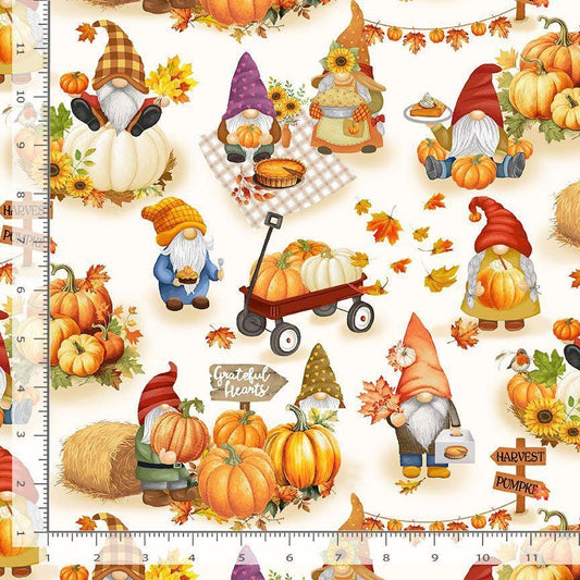 100% Cotton Fabric - Autumn - Fall Gnomes- By the 1/2 Yard  Continuous Cuts - Autumn - Fall - Gnomes - TT-Harvest CD3555