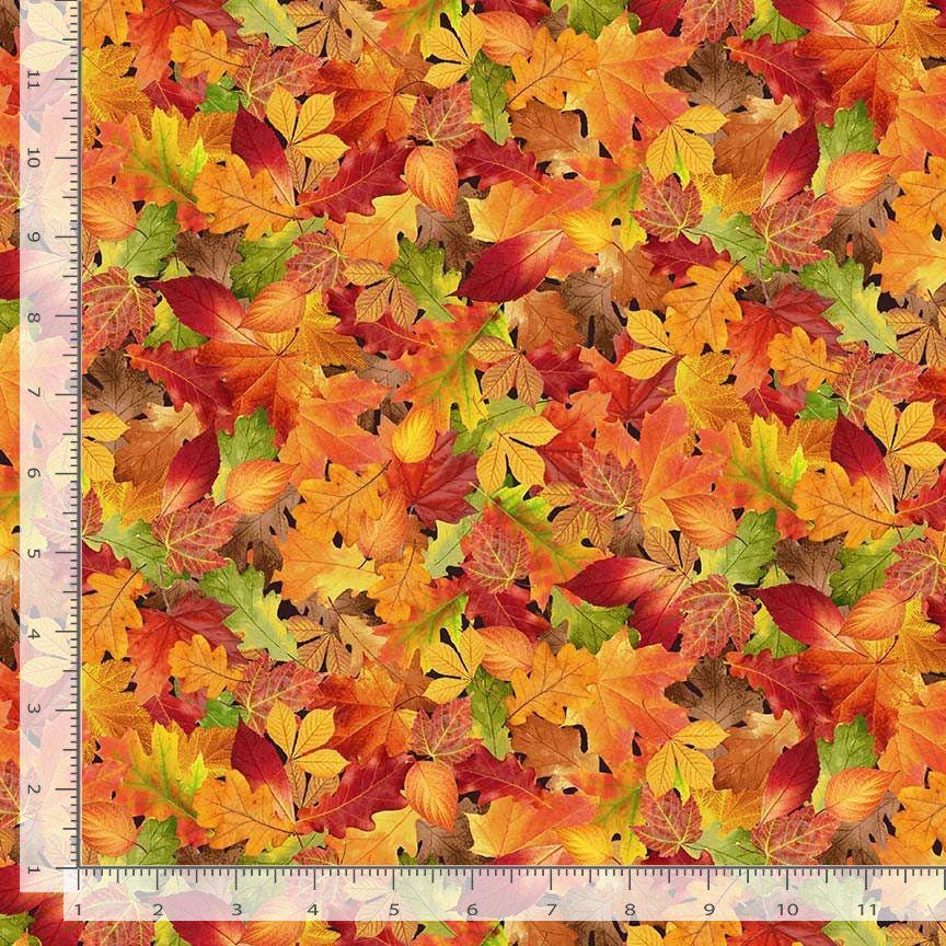 Autumn Fall Leaves Cotton Fabric Timeless Treasures - Continuous Cuts -TT-Harvest CD3518 Autumn - Autumn Fall Leaves
