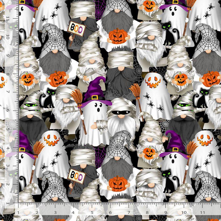 Mummy Halloween Gnomes cotton fabric -continuous cuts Timeless Treasures TT-Gail CD3607 Black - Mummy Gnomes