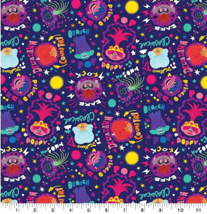 Trolls Fabric World Tour - Poppy - Cotton Fabric- 100% Cotton - Licensed Fabric