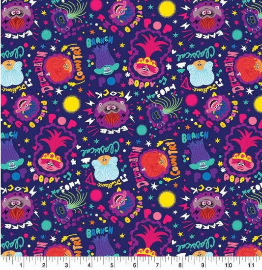 Trolls Fabric World Tour - Poppy - Cotton Fabric- 100% Cotton - Licensed Fabric