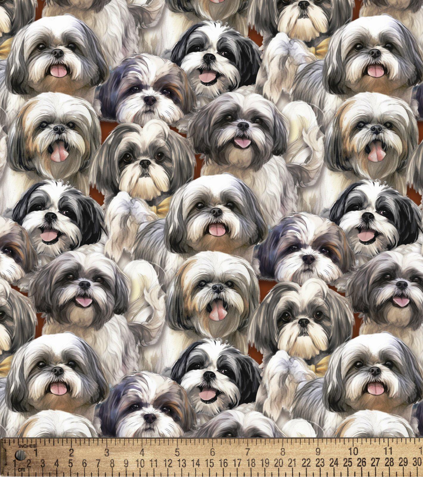 Shih Tzu Cotton Fabric- 100% Cotton- David Textiles DX-4818-3C-1 Multi - Shih Tzu 3