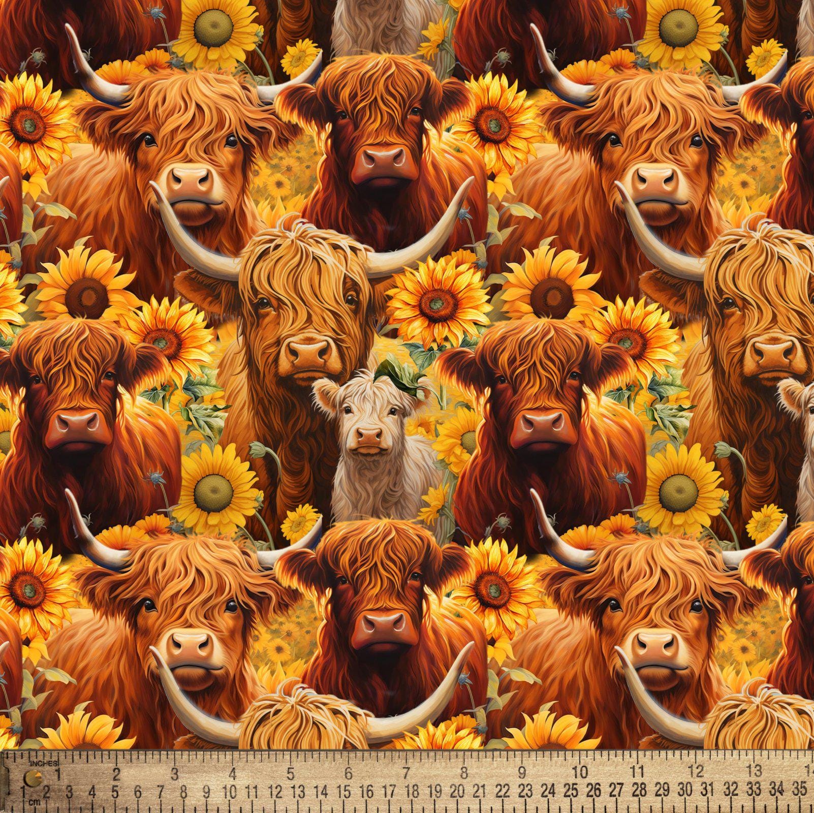 Whimsical Highland Cows Fabric David Textiles - 100% Cotton - Fabric- continuous cuts