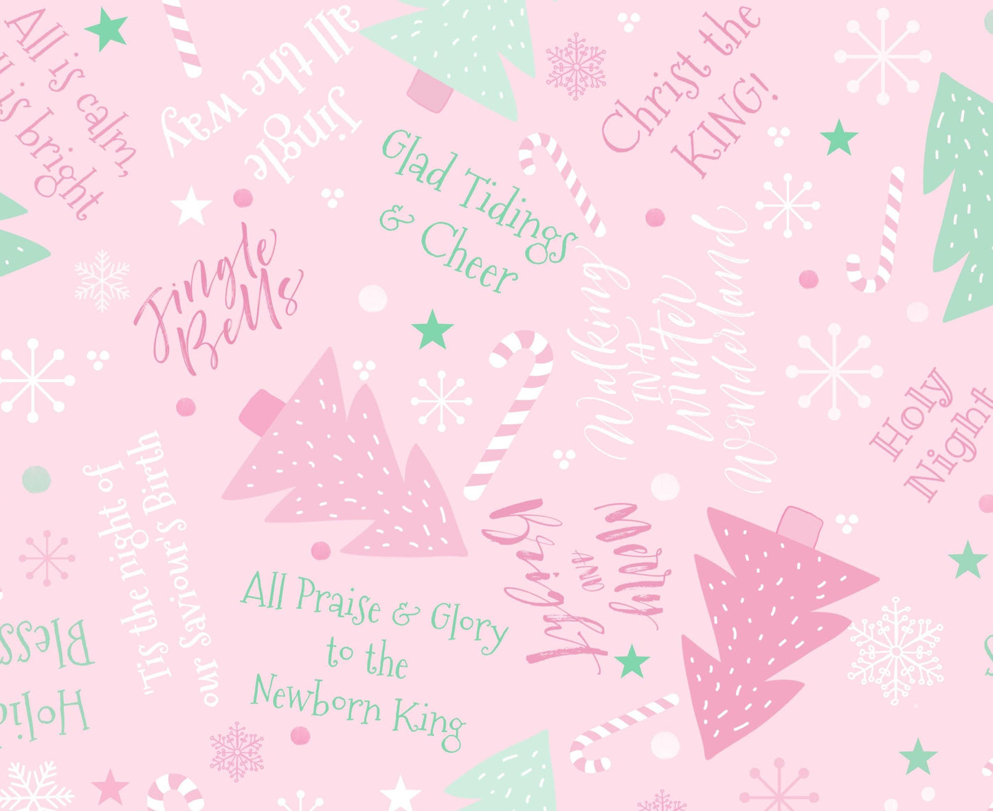 Pink Wonderland Text Christmas Cotton fabric- 100% Cotton - Continuous Cuts