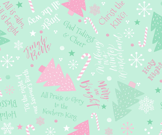 Green Wonderland Text Christmas Cotton fabric100% Cotton - Continuous Cuts