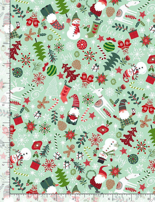 Christmas CD1408 Mint (1952-3273) - Mini Snowman and Holiday Cotton fabric 100% Cotton - Hi Fashion Fabrics