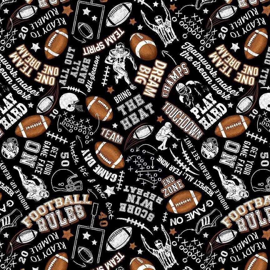 Football Rules Timeless Treasures 100% Cotton Fabric - TT-Gail CD3717 Black - Football Rules