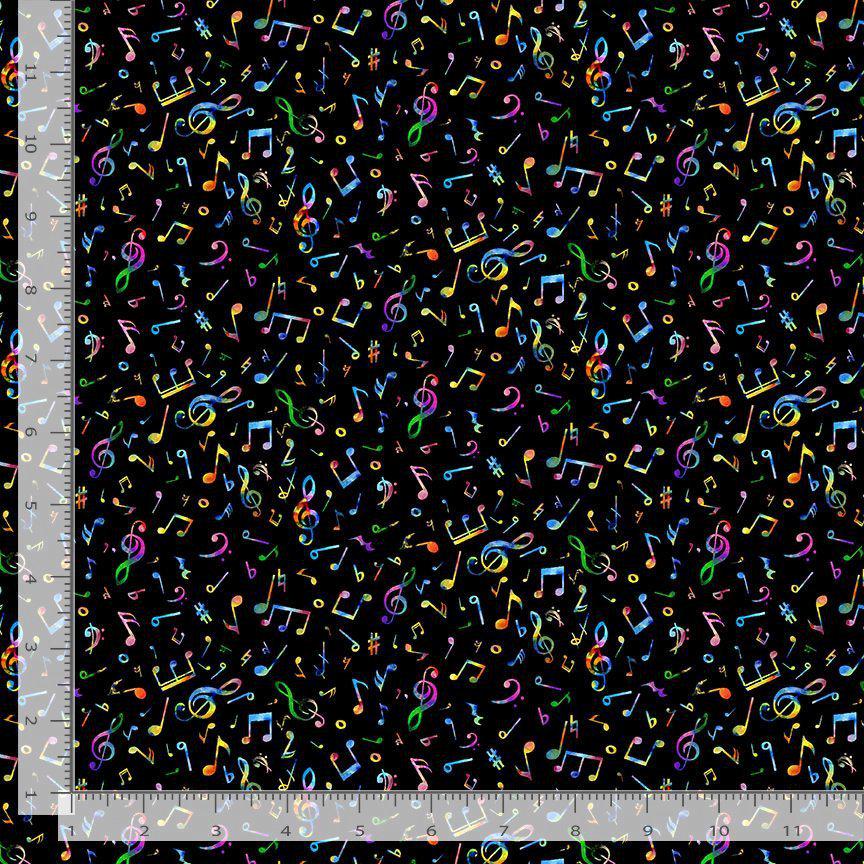 Tiny Music Notes Cotton Fabric- Timeless Treasures- 100% Cotton -TT-Music CD3676 Black - Tiny Music Notes