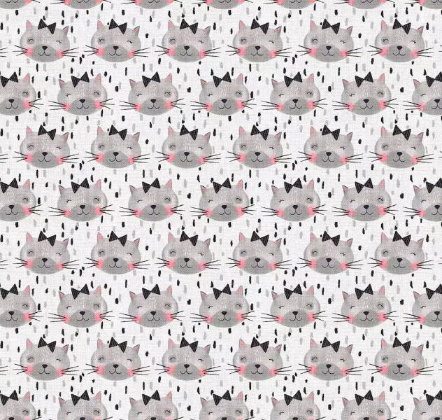 Fabric Editions White Kitten Faces Cotton Fabric- by the 1/2 yard- Fat Quarters - 100% Cotton - Continuous cuts