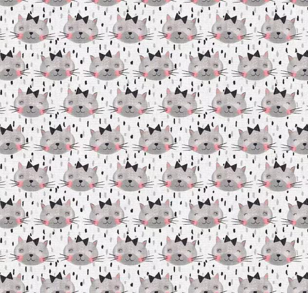 Fabric Editions White Kitten Faces Cotton Fabric- 100% Cotton - Continuous cuts